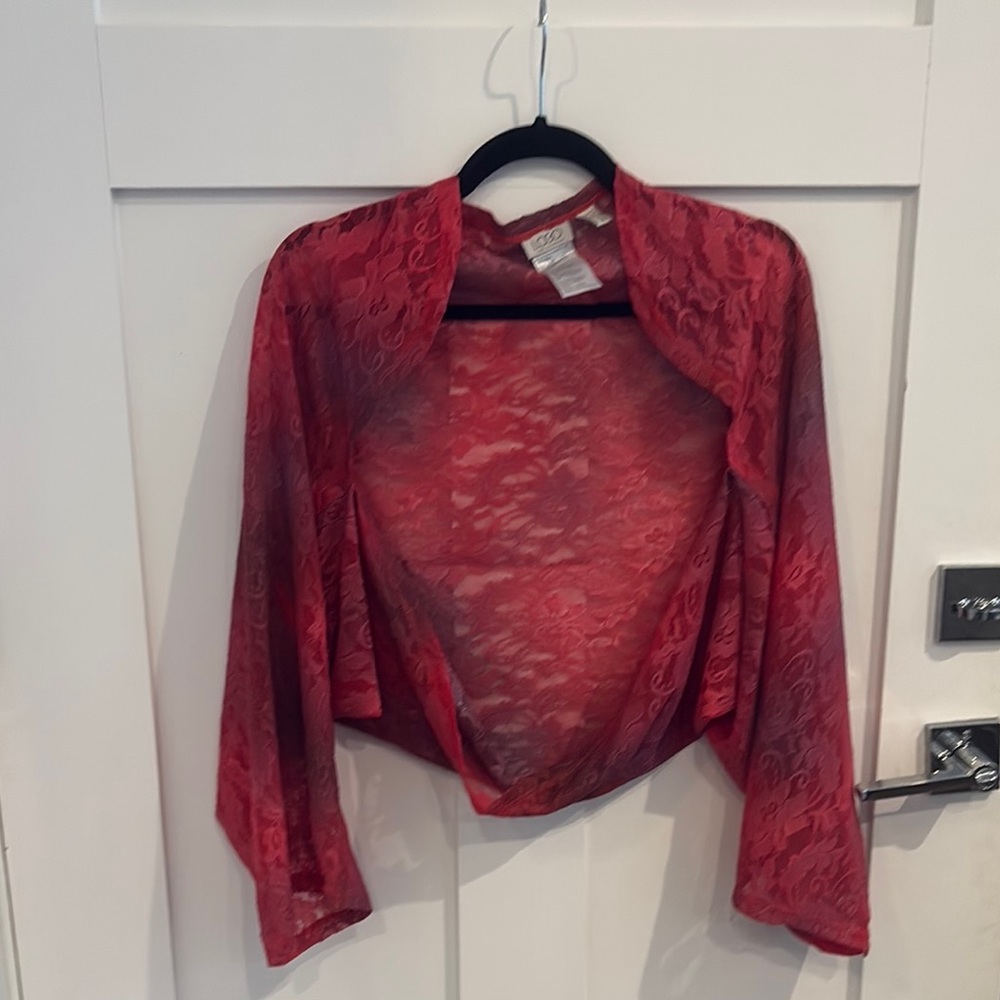LOGO by Lori Goldstein Red Lace Top